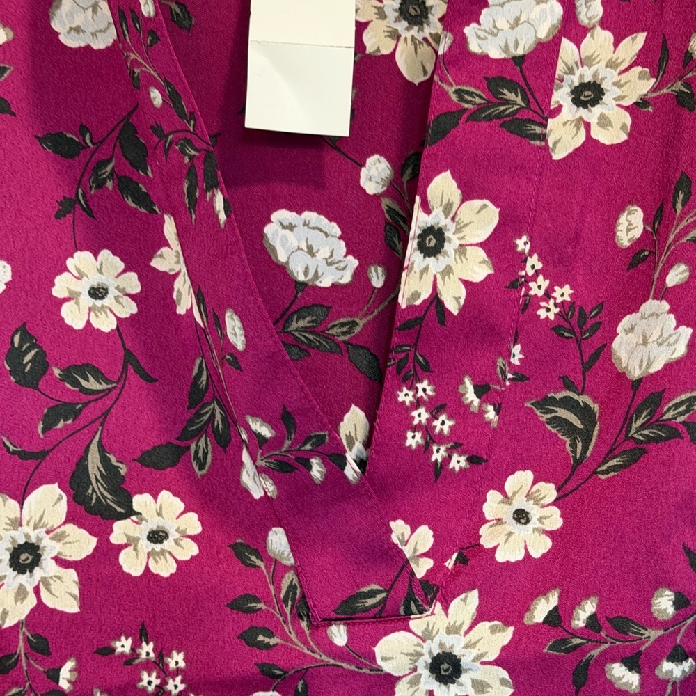 Ann Taylor Floral V-Neck Blouse Long Sleeve Lightweight Spring Top Size Large - Picture 3 of 5
